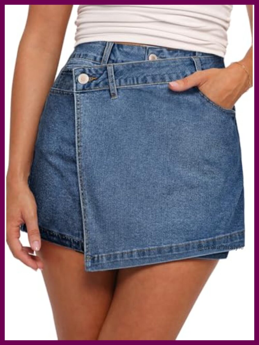 High Waisted Wrap Denim Skort with Pockets Stretchy Jean Skort